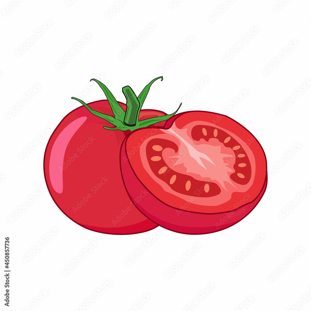 Red tomatoes and sliced red tomatoes vector graphics Red tomatoes and sliced red tomatoes vector graphics