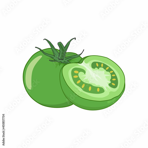 Green tomato and sliced green tomato vector graphics
