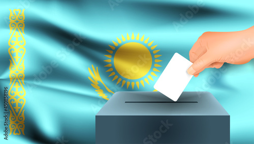 Kazakhstan flag a male hand voting with Kazakhstan flag background