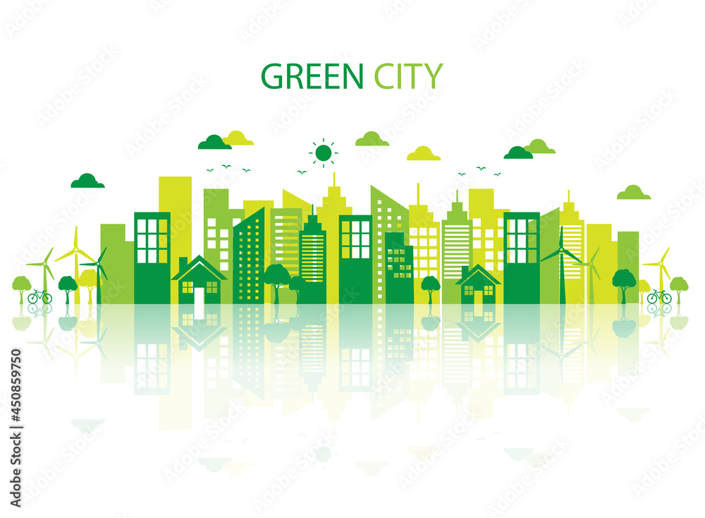 green city development, save the environment sustainable ecology concept isolated on white background. Vector illustration in flat style modern design.