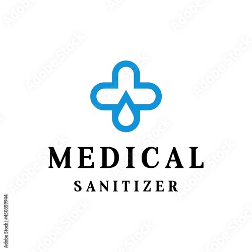 A clear and unique logo, a combination of sanitizer, water drops and cross hospital.
EPS 10, Vector.