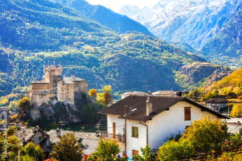 Impressive Alps mountains landscape, beautiful valley of medieval castles - Valle d'Aosta in northern Italy