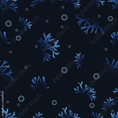 Coral reef with bubble seamless pattern vector for decoration on ocean and coastal living style concept.