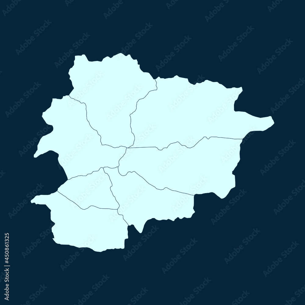 High Detailed Modern Blue Map of Andorra on Dark isolated background, Vector Illustration EPS 10