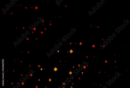 Dark red, yellow vector template with crystals, circles, squares.