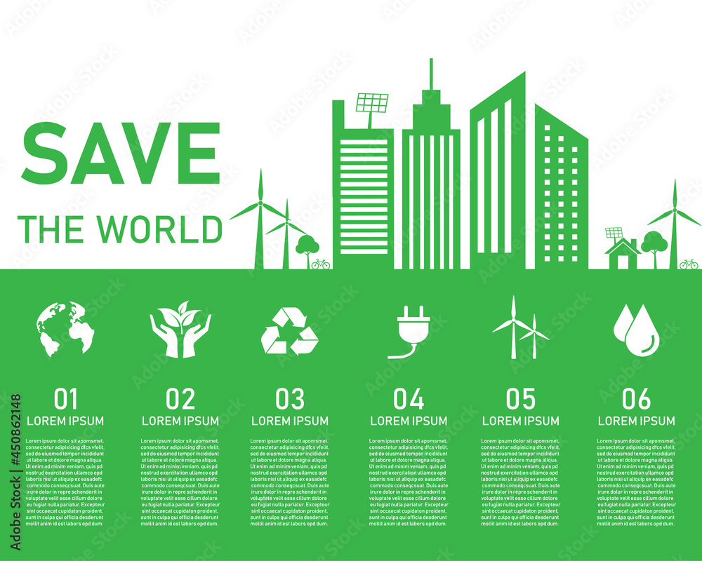 Save The World Eco Tree Concept Green City On White Background