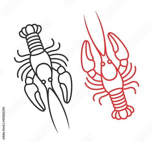 Crayfish outline. Isolated crayfish on white background