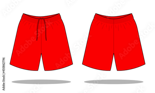 Blank Red Soccer Short Pants Template on White Background. Front and Back Views, Vector File.