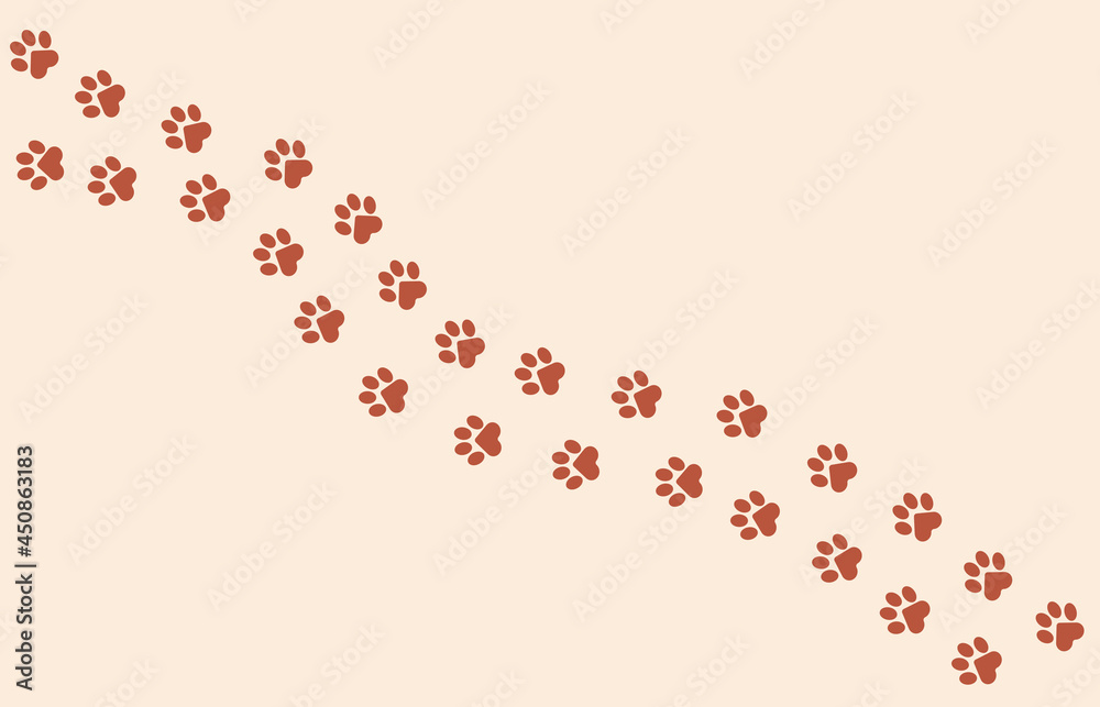 Paws of a cat, dog, puppy in pastel pink shades. Diagonal animal footprints for T-shirts, backgrounds, websites, postcards, throw pillows, children's prints. Paws of a cat, dog, puppy in pastel pink shades. Diagonal animal footprints for T-shirts, backgrounds, websites, postcards, throw pillows, children's prints.