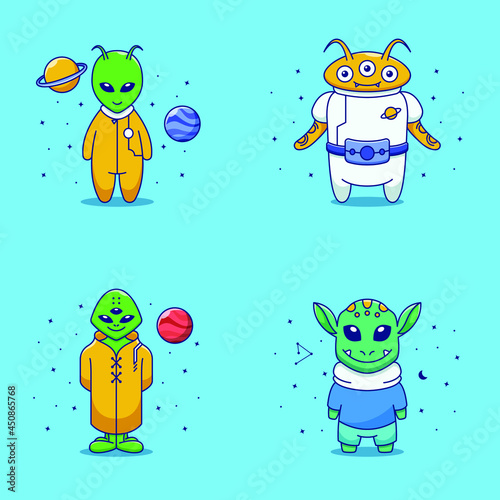 set of cute alien illustration