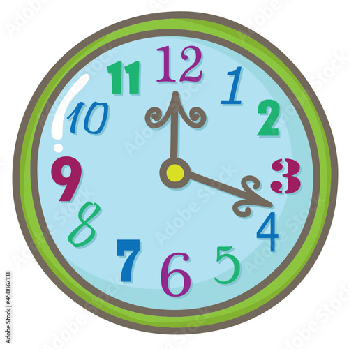 Clock with 12-hour clock face with numbers of different designs vector illustration