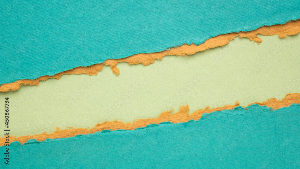 paper abstract in blue, green and orange with a copy space - sheets of handmade paper, diagonal blank web banner paper abstract in blue, green and orange with a copy space - sheets of handmade paper, diagonal blank web banner