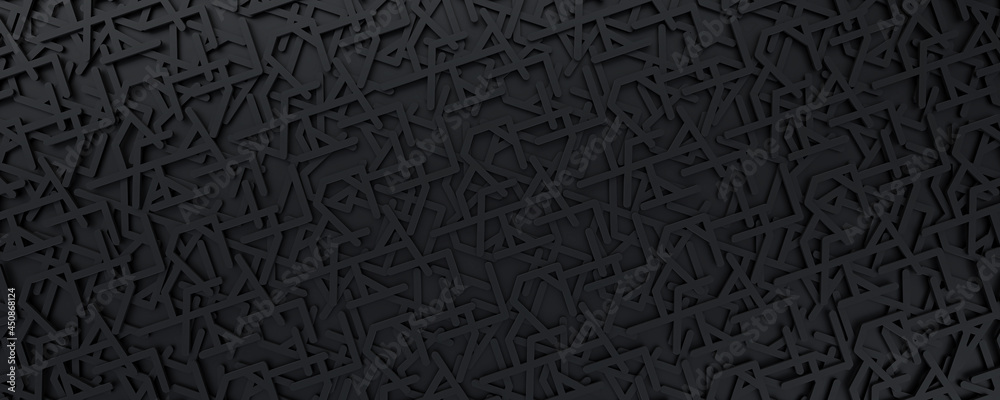 Simple dark background. Geometric shapes and lines pattern. 3d render