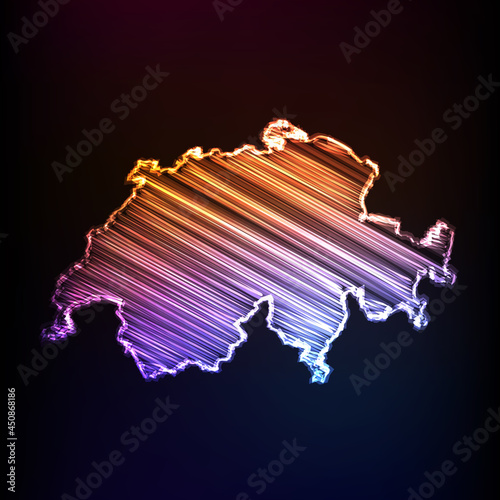 Map of Switzerland, Colored pencil and sketch lights design. Hand drawn scribble map on dark background. Vector illustration eps10.