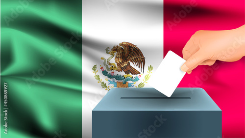 Mexico flag, male hand voting with Mexico flag concept idea background