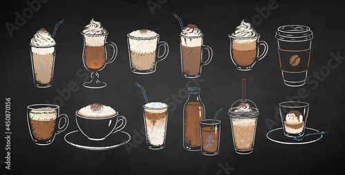 Collection of chalk drawn coffee drinks
