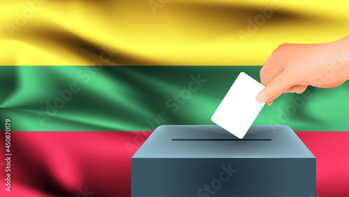 Lithuania flag, male hand voting with Lithuania flag concept idea background