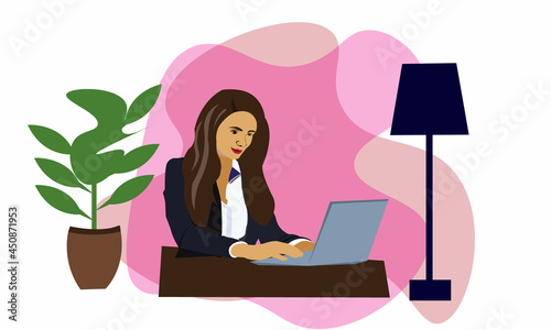 Young Business Girl Browsing Laptop Internet