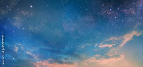Fototapeta Naklejka Na Ścianę i Meble -  Panorama blue night sky milky way and star on dark background.