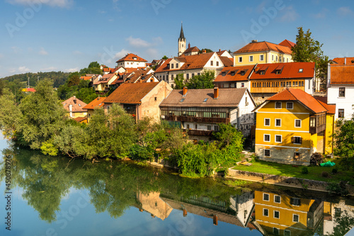 Colorful Old Town in Novo Mesto Slovenia at Riverside of Krka River