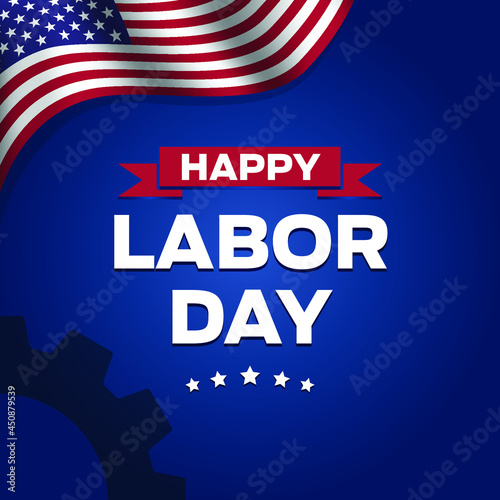 Happy Labor Day vector with USA Flag on blue background