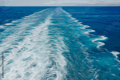 Canvas-taulu The churning blue water of a cruise ship wake on the Atlantic Ocean