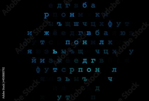 Dark blue, green vector background with signs of alphabet.