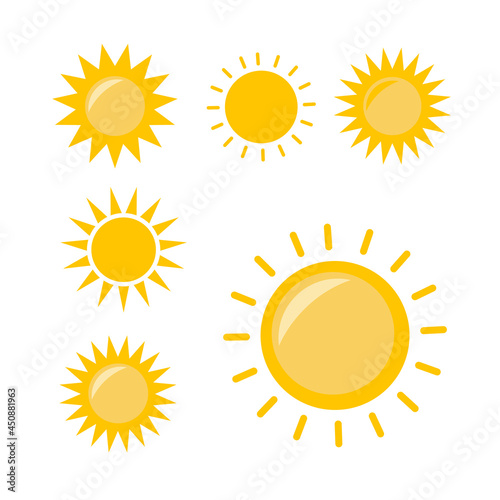Sun icon illustration. Sunshine isolated set. Sun logo