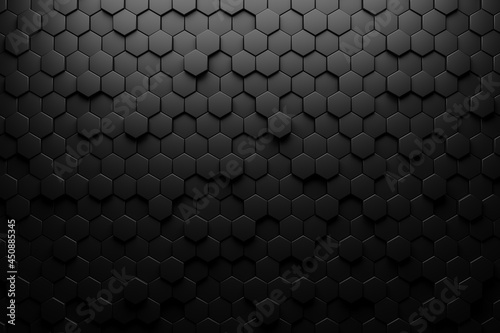 3D illustration Black Abstract. Embossed Hexagon , honeycomb shadow
