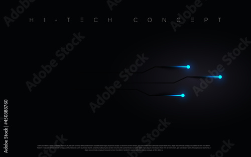 Abstract futuristic circuit board lights moving on black surface for poster, website and design concepts. Vector illustration eps 10.