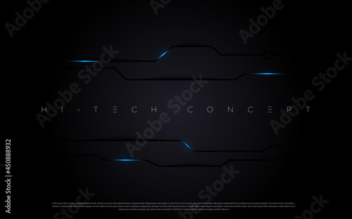 Abstract futuristic circuit board lights moving on black surface for poster, website and design concepts. Vector illustration eps 10.