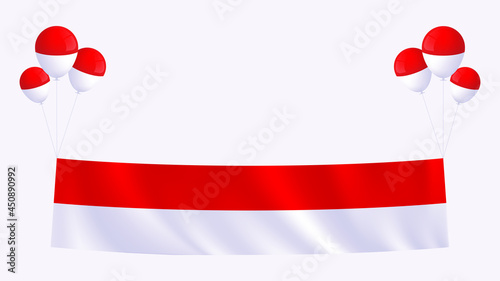 The red and white flag hangs on the balloon. There is an empty space above the flag.