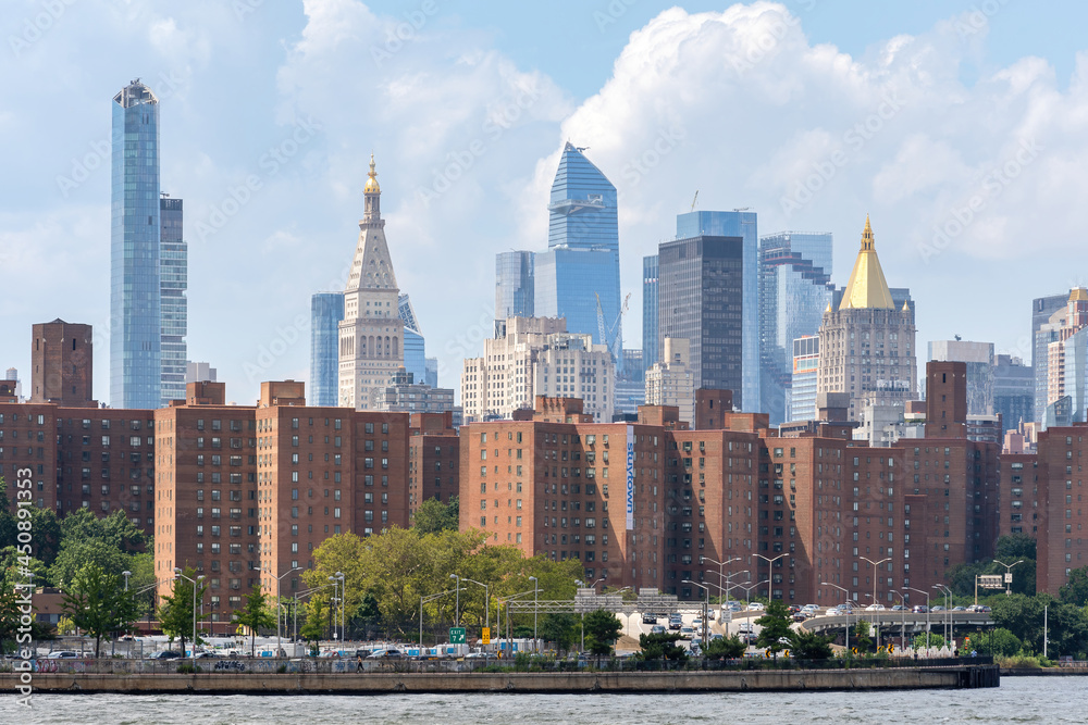 New York, NY - USA - July 30, 2021: Horizontal view of Stuyvesant Town–Peter Cooper Village, a large private residential development on the east side of the New York City.