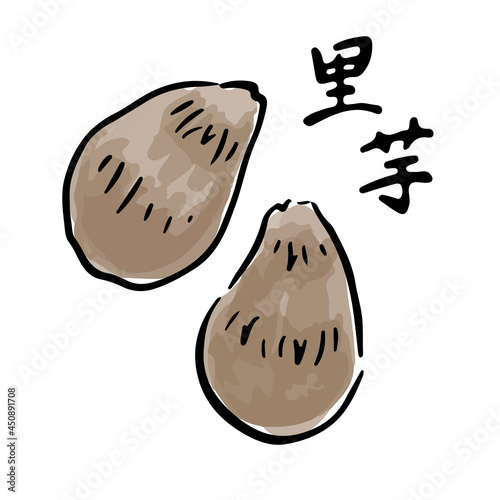 里芋の和風手描きベクターイラスト　筆文字セット
