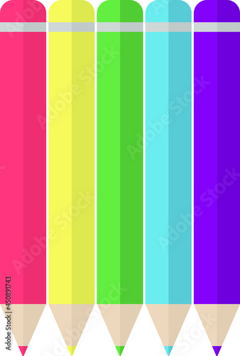 five color pencils on white background