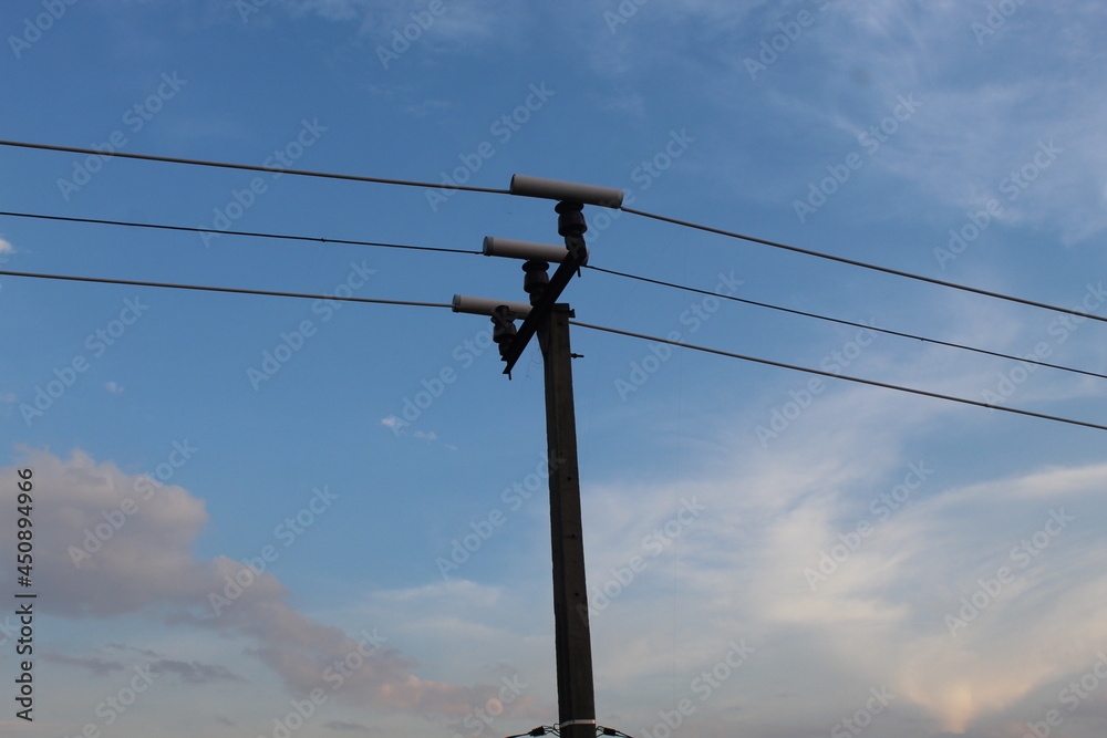 power lines of blue sky