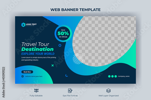 Travel tour landing page web banner template