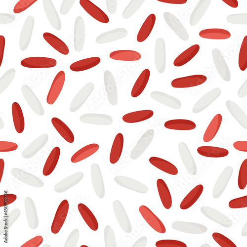 Whire and red rice mix vector cartoon seamless pattern for template farmer market design, label and packing.