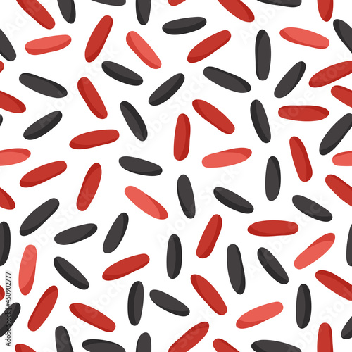 Black and red rice mix vector cartoon seamless pattern for template farmer market design, label and packing.