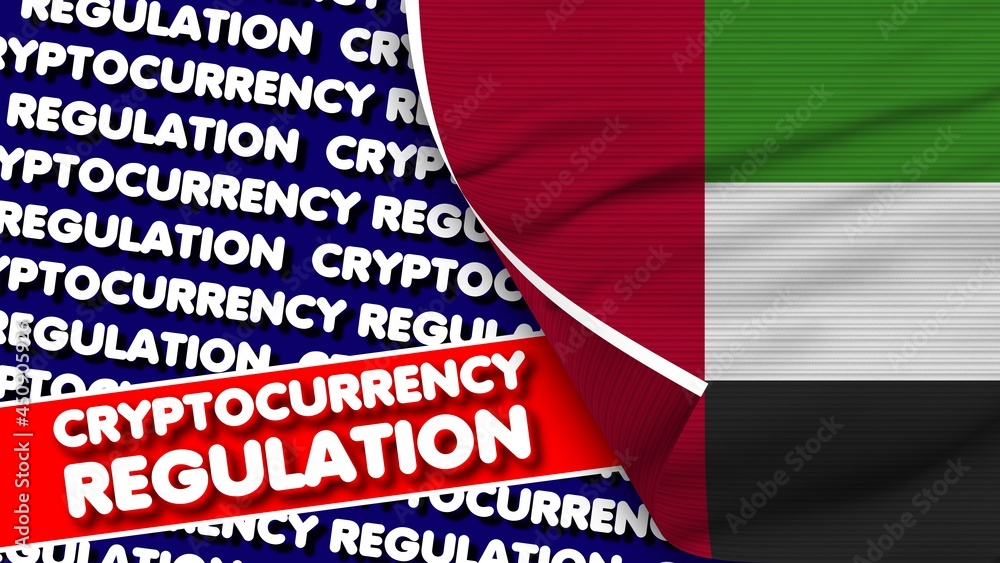 United Arap Emirates Realistic Fabric Texture Flag, Cryptocurrency Regulation Titlesi 3D Illustration United Arap Emirates Realistic Fabric Texture Flag, Cryptocurrency Regulation Titlesi 3D Illustration