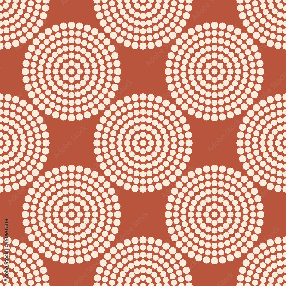 Seamless modern pattern with creative spheres made up of small circles. Print for fashion fabrics, decorative pillows, wrapping paper. Brown and pastel pink. Seamless modern pattern with creative spheres made up of small circles. Print for fashion fabrics, decorative pillows, wrapping paper. Brown and pastel pink.