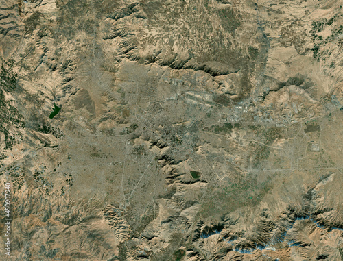 Map of Kabul, streets, map of the capital. Satellite view. Afghanistan. Asia. Elements of this image are furnished by NASA
