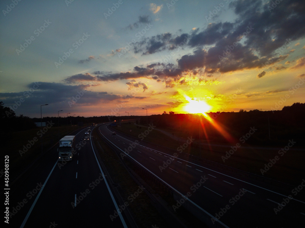 Sunset over the highway