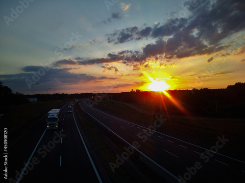 Sunset over the highway
