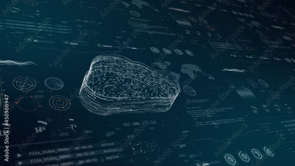 Motion graphic of Blue particles cloud computing logo with head up ...