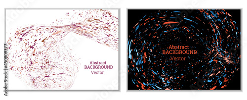Multicolored paint splashes, smears, dust particles and debris are carried by the wind. A set of two templates. Design template for the design of banners, posters, booklets, covers, magazines. EPS 10