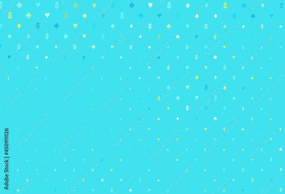 Light blue, yellow vector background with cards signs.