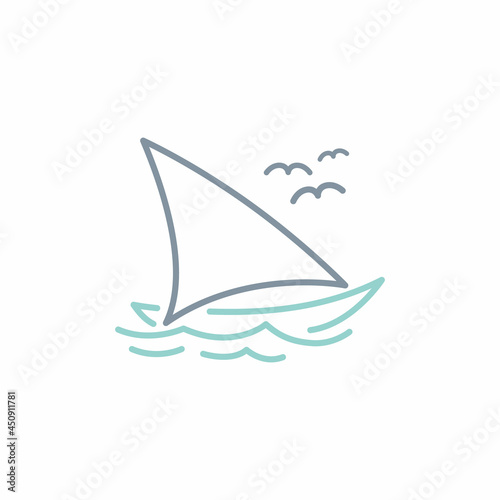 Simple Sailboat dhow ship line art logo design