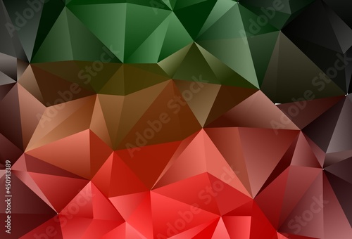 Dark Green, Red vector shining triangular background.