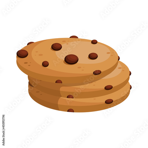 Healthy oatmeal cookies with chocolate pieces. Cartoon vector graphics.